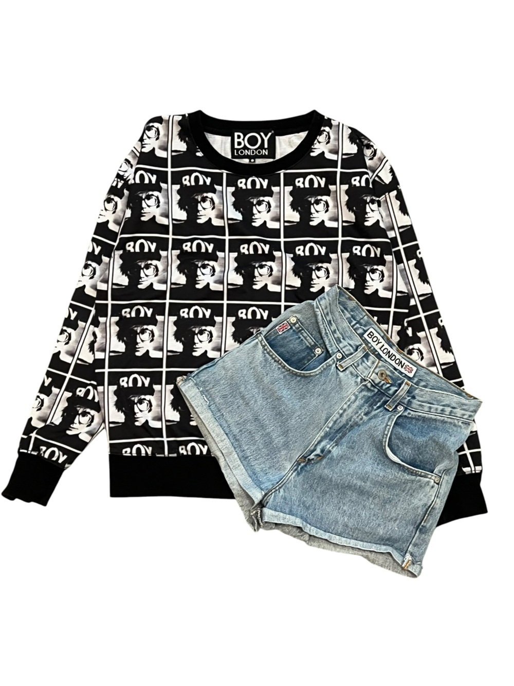 𝐁𝐎𝐘 𝐋𝐎𝐍𝐃𝐎𝐍 Graphic Set + Denim Shorts Y2K Bundle 🖤